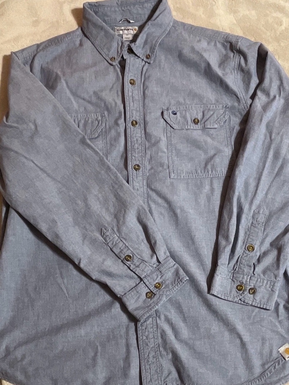 Carhartt S202 Blue Chambray Long Sleeve Work Shirt XL Regular